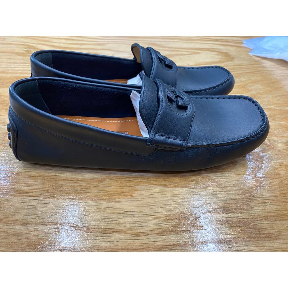 GUCCI INTERLOCKING G LOGO Black Leather Men's DRIVER Loafer Shoes 7.5 (L1) - Picture 3 of 7
